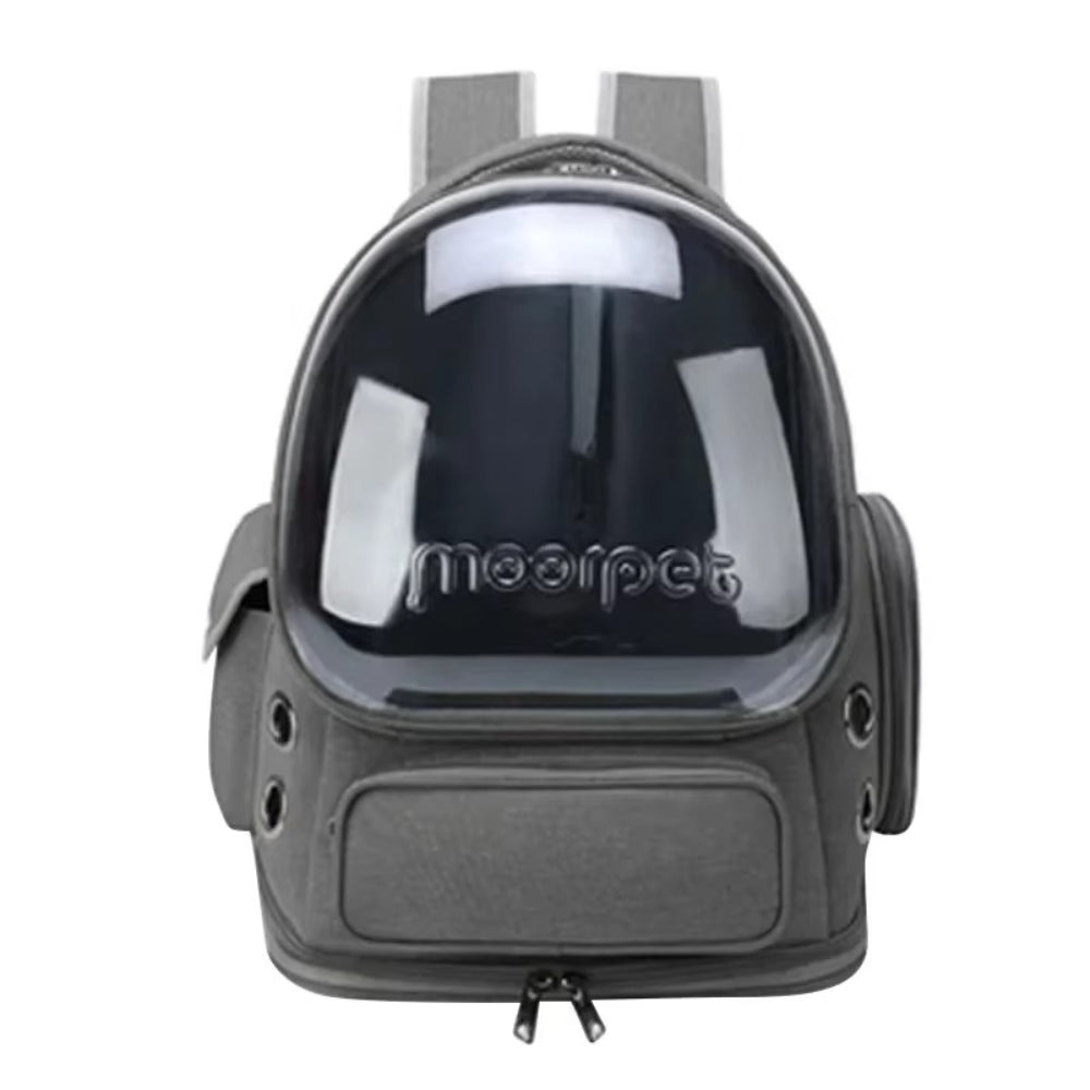 Purrfect Pet Haven breathable cat backpack carrier gray with clear bubble window and side ventilation