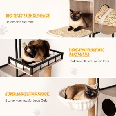 Wefulfil Multi-Functional Cat Tree with big cats-friendly cave, large well-padded platforms, and super large hammock