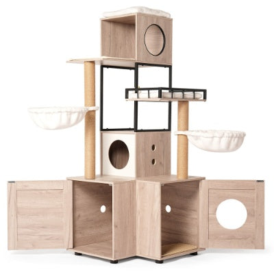 Wefulfil Multi-Functional Cat Tree with multiple levels, cozy beds, and scratching posts for cats