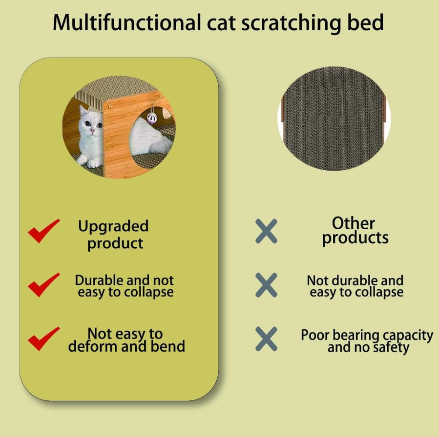 Comparison of Wefulfil Multi-Hole Fun Cat Tunnel showing durable multifunctional cat scratching bed versus less durable alternatives