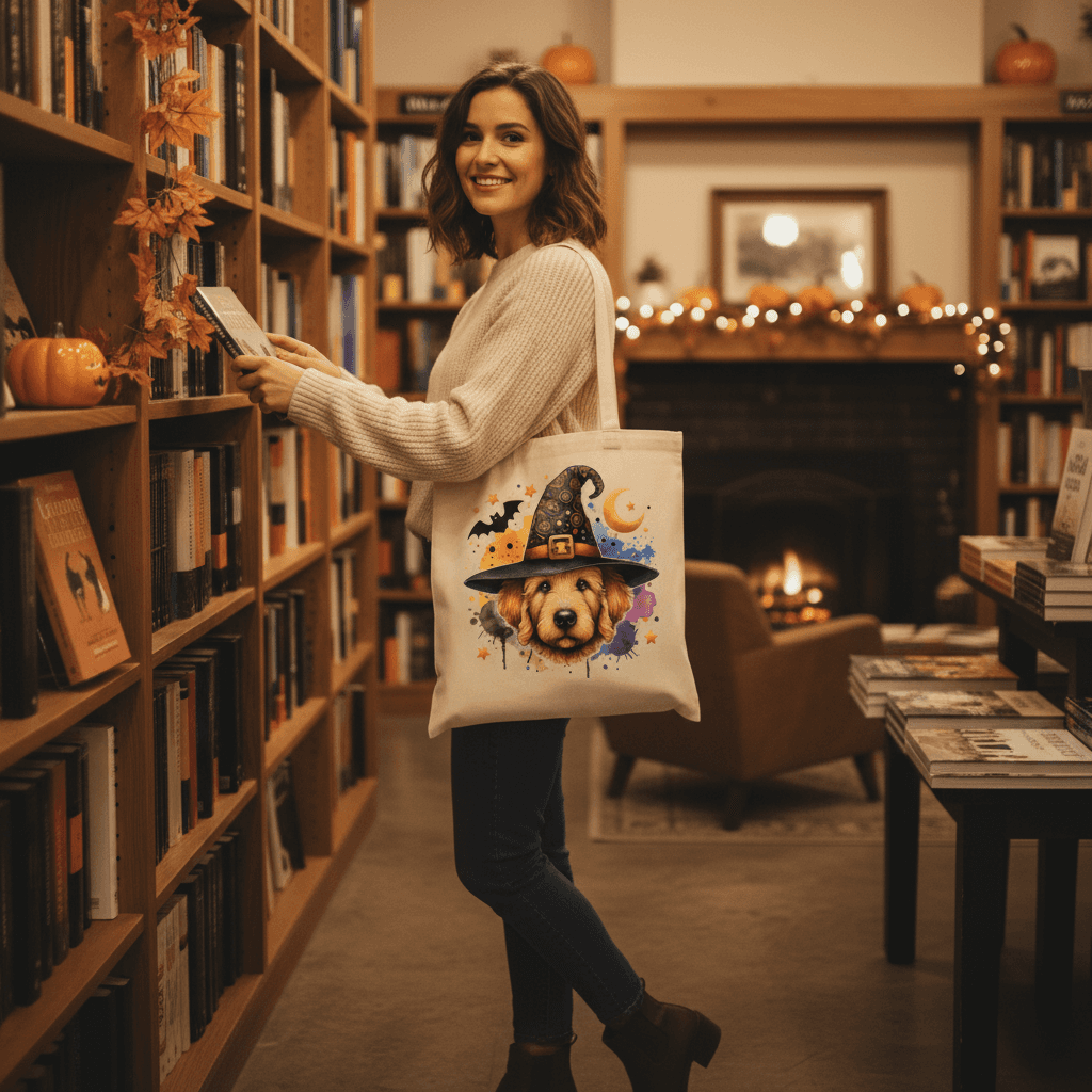 Golden Retriever Witch Tote Bag for Halloween - Dog Canvas - Purrfect Pet Haven