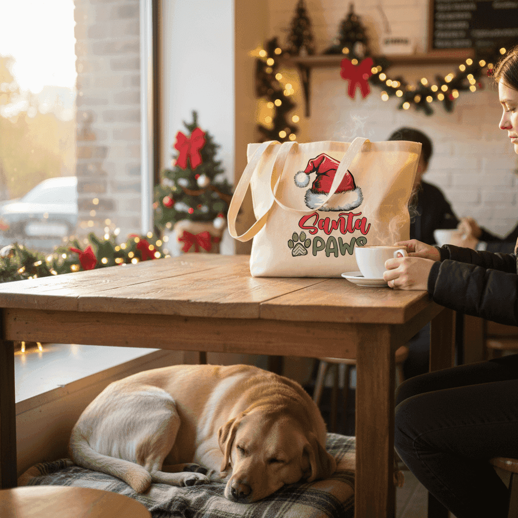 Santa Paws Holiday Tote with Santa Hat for Dog Lovers - Purrfect Pet Haven
