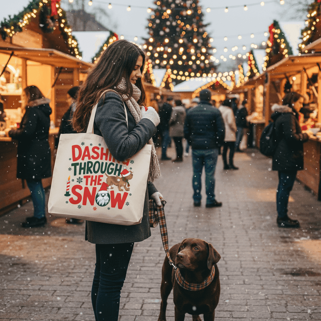 Dashing Through the Snow Holiday Tote for Dog Lovers - Canvas - Purrfect Pet Haven