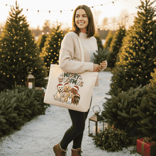 Merry Woofmas Holiday Tote with Festive Dogs - Canvas Gift Bag - Purrfect Pet Haven