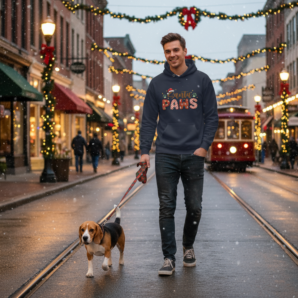 Navy Santa Paws Hoodie Lifestyle