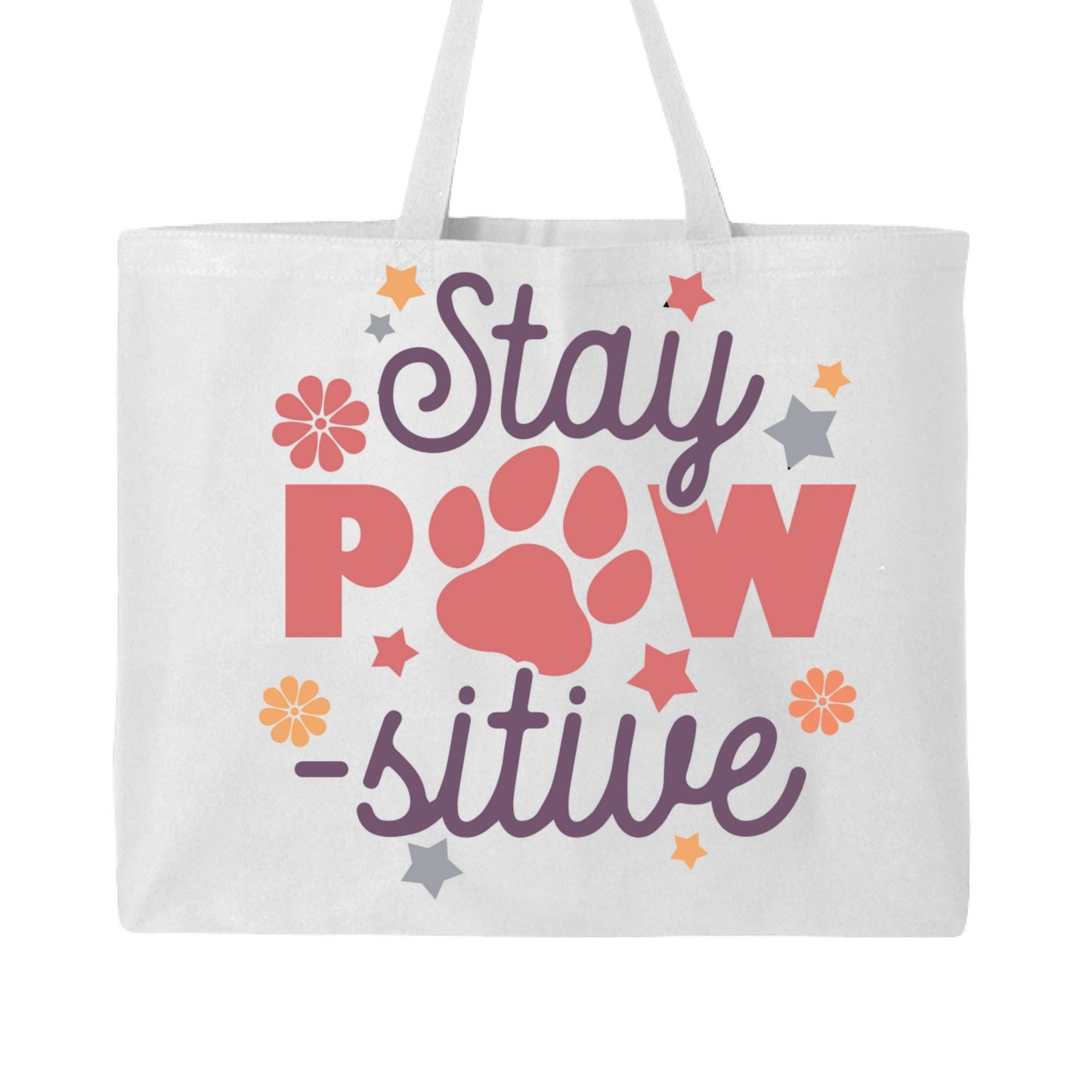 Stay Pawsitive Tote Bag with Paw Prints for Pet Lovers - Purrfect Pet Haven