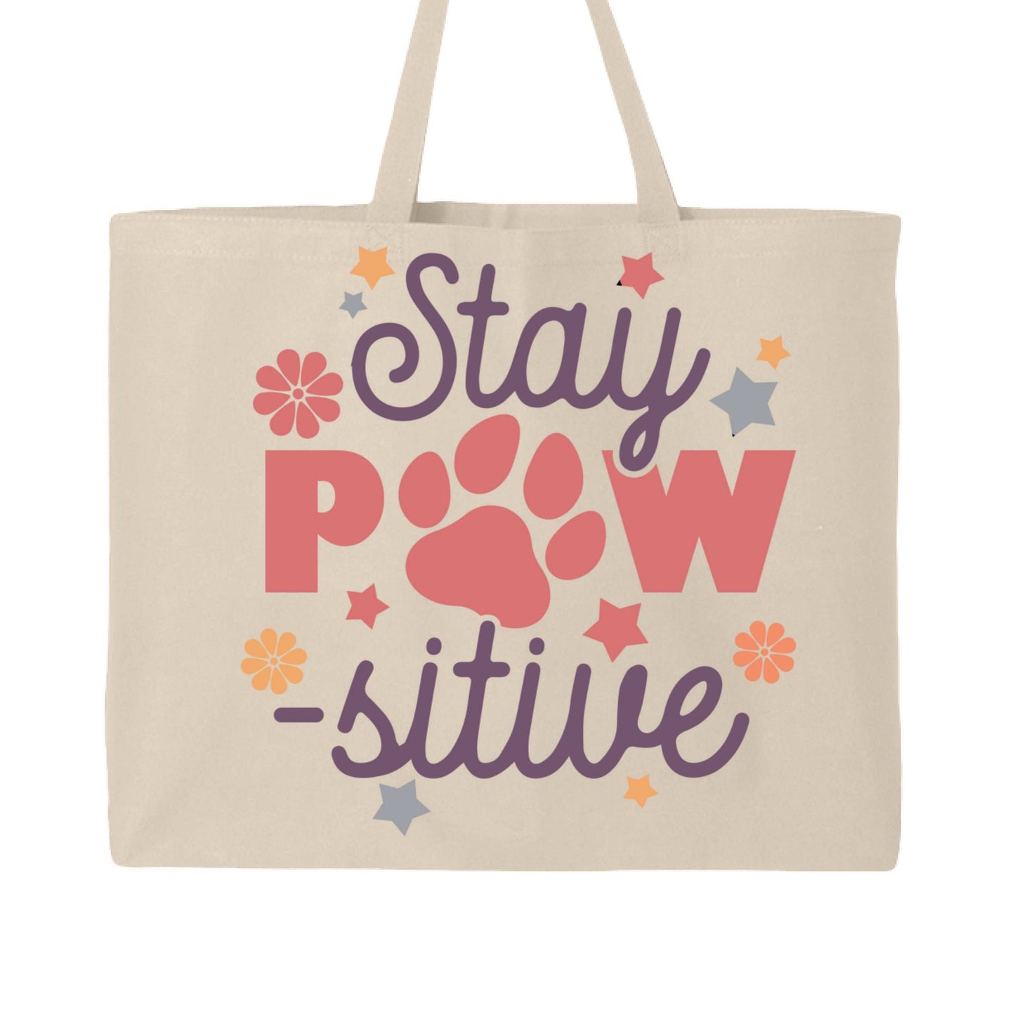 Stay Pawsitive Tote Bag with Paw Prints for Pet Lovers - Purrfect Pet Haven