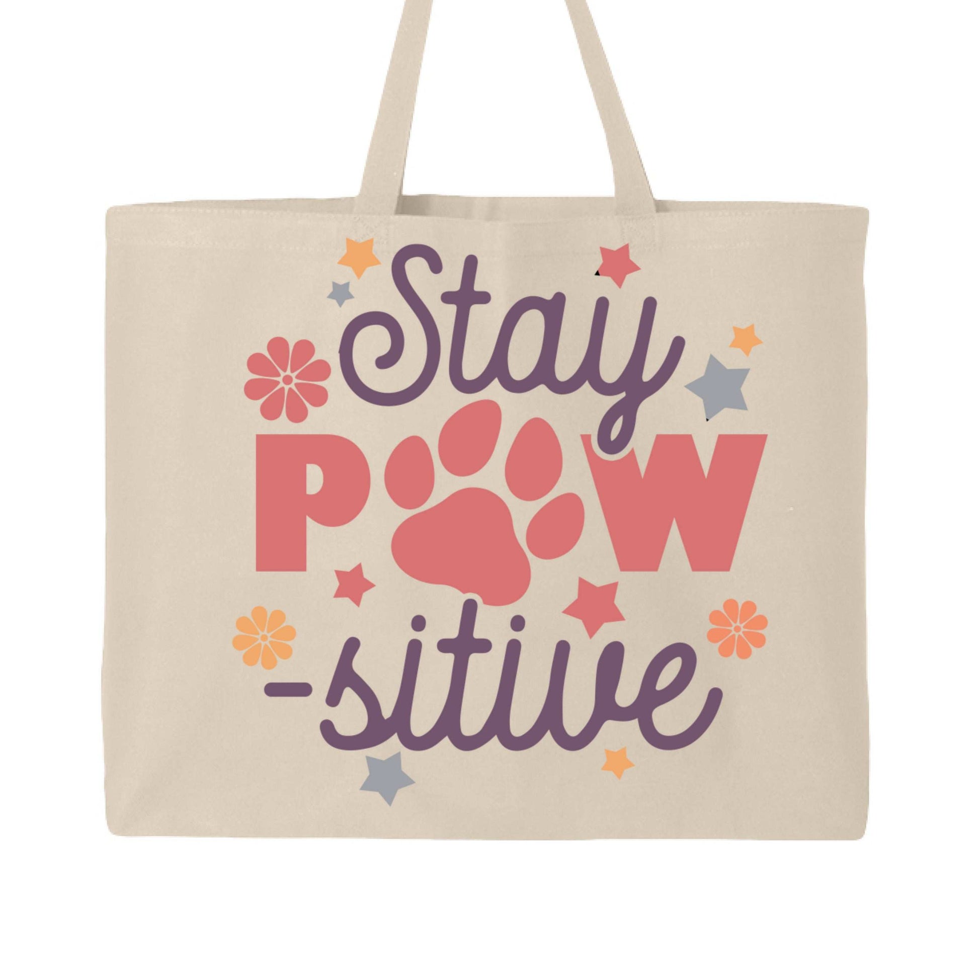 Stay Pawsitive Tote Bag with Paw Prints for Pet Lovers - Purrfect Pet Haven