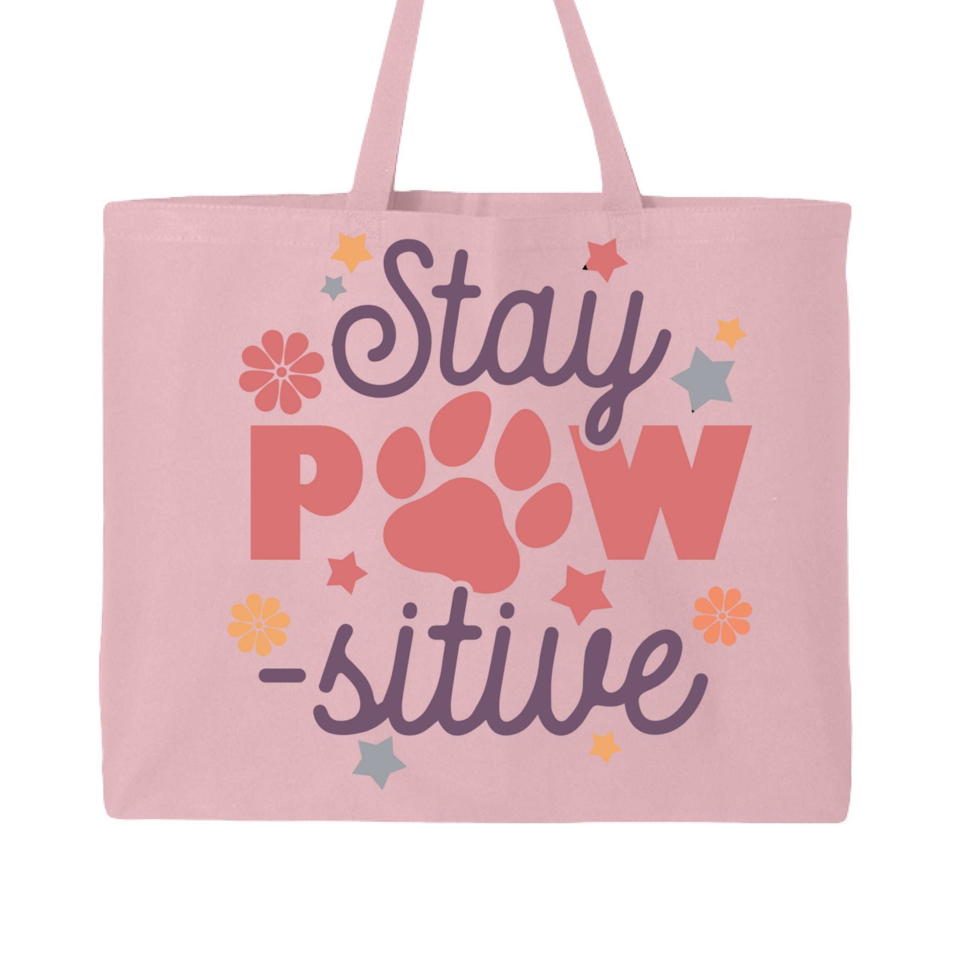 Stay Pawsitive Tote Bag with Paw Prints for Pet Lovers - Purrfect Pet Haven