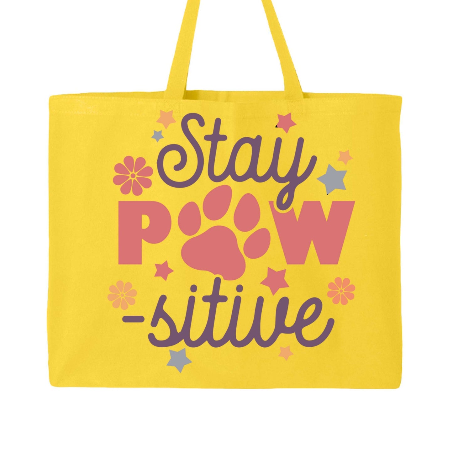 Stay Pawsitive Tote Bag with Paw Prints for Pet Lovers - Purrfect Pet Haven