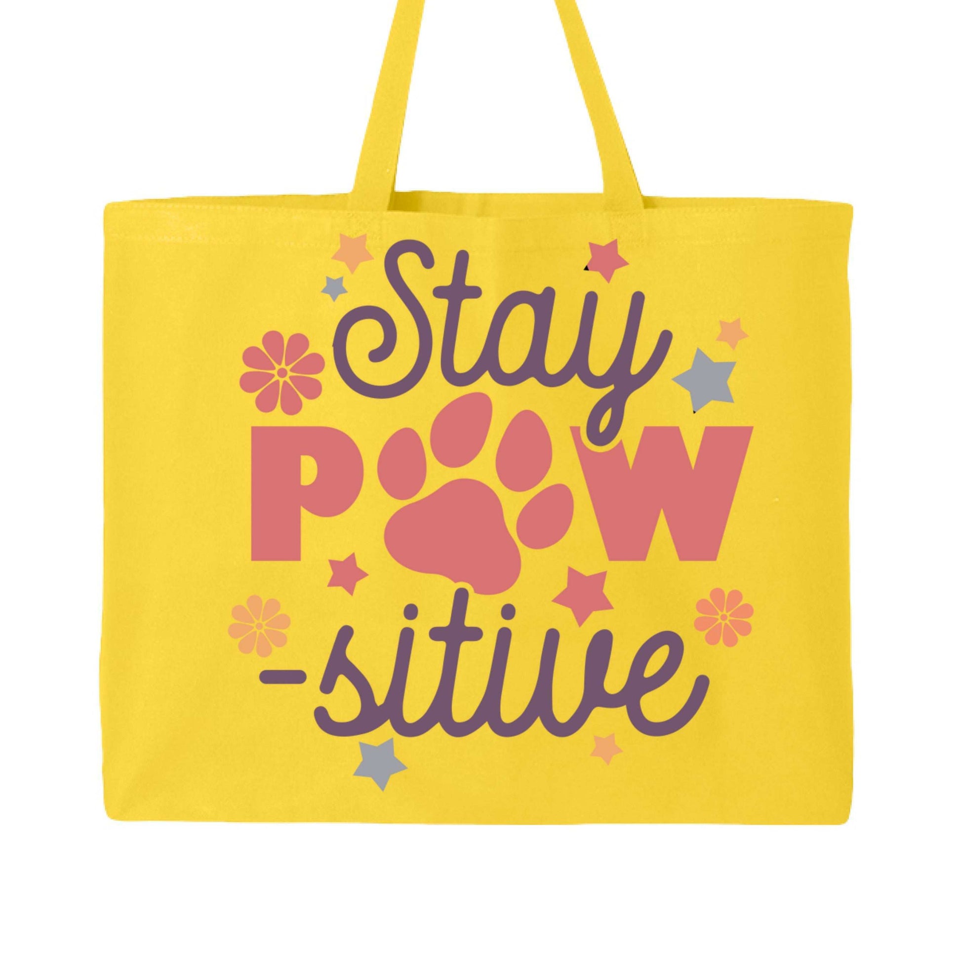 Stay Pawsitive Tote Bag with Paw Prints for Pet Lovers - Purrfect Pet Haven