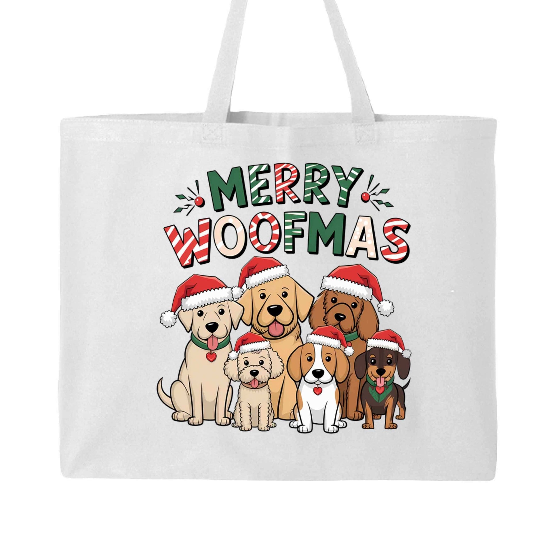 Merry Woofmas Holiday Tote with Festive Dogs - Canvas Gift Bag - Purrfect Pet Haven