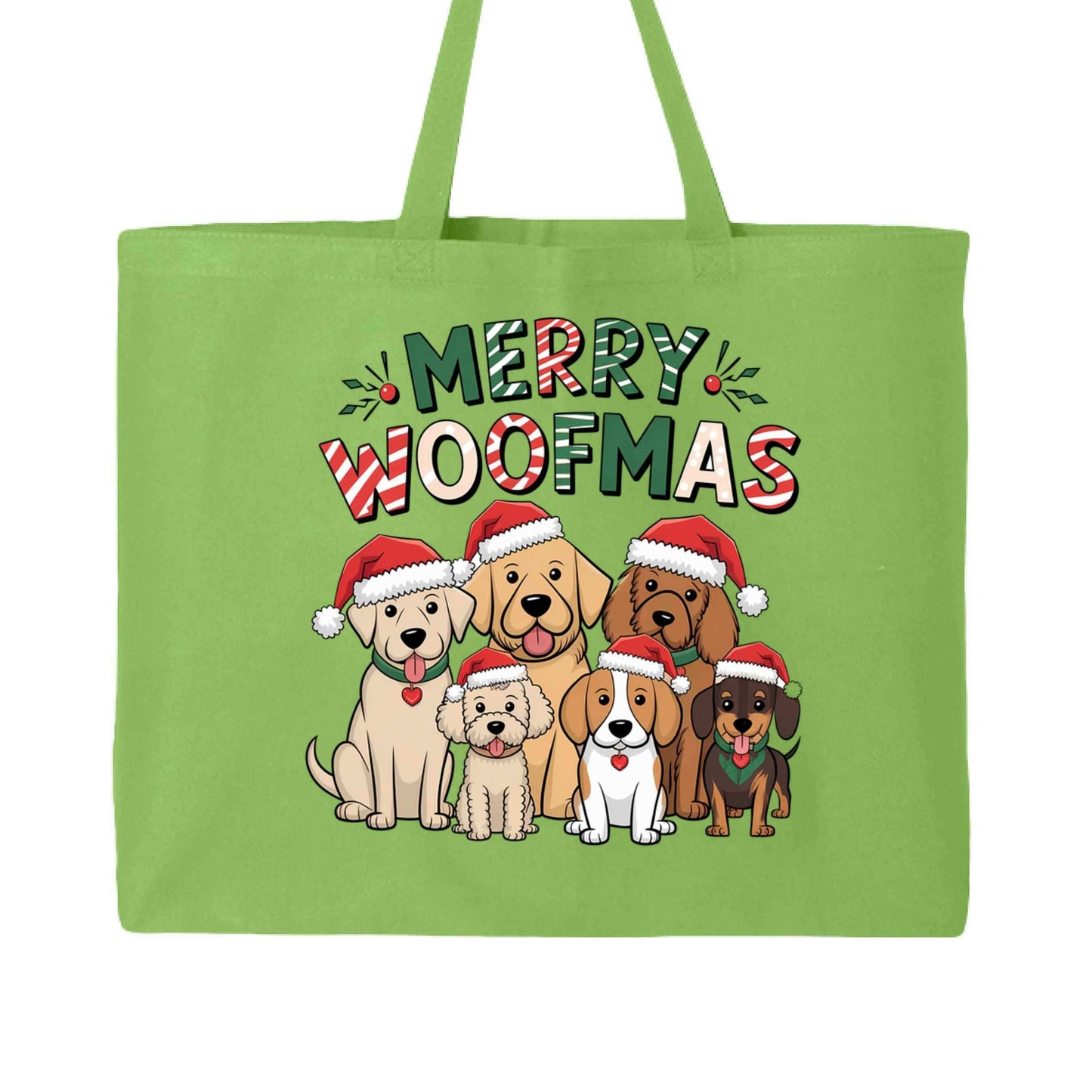 Merry Woofmas Holiday Tote with Festive Dogs - Canvas Gift Bag - Purrfect Pet Haven