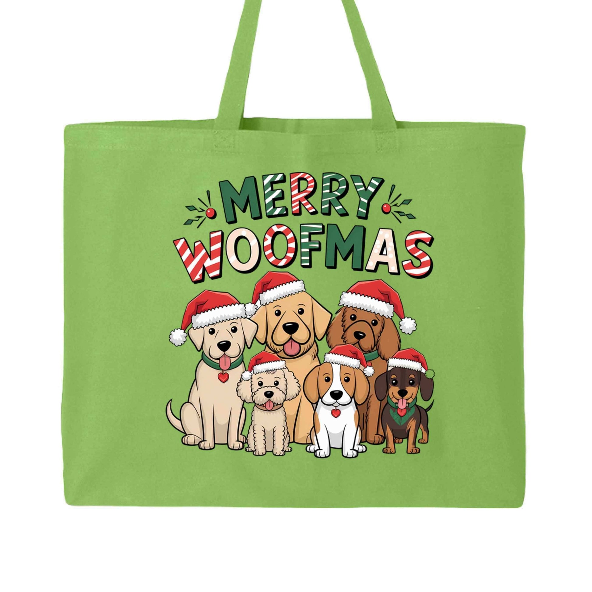 Merry Woofmas Holiday Tote with Festive Dogs - Canvas Gift Bag - Purrfect Pet Haven