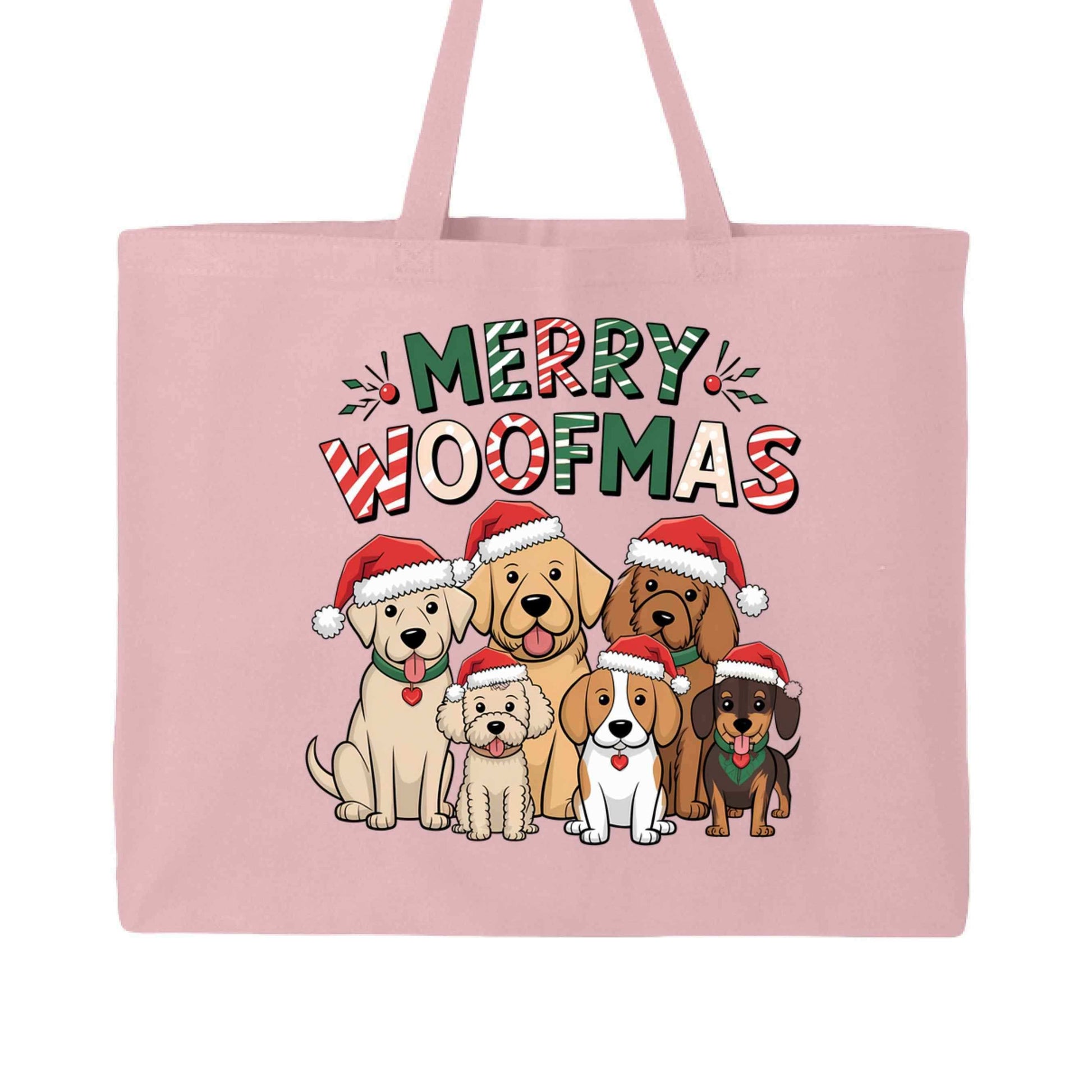 Merry Woofmas Holiday Tote with Festive Dogs - Canvas Gift Bag - Purrfect Pet Haven