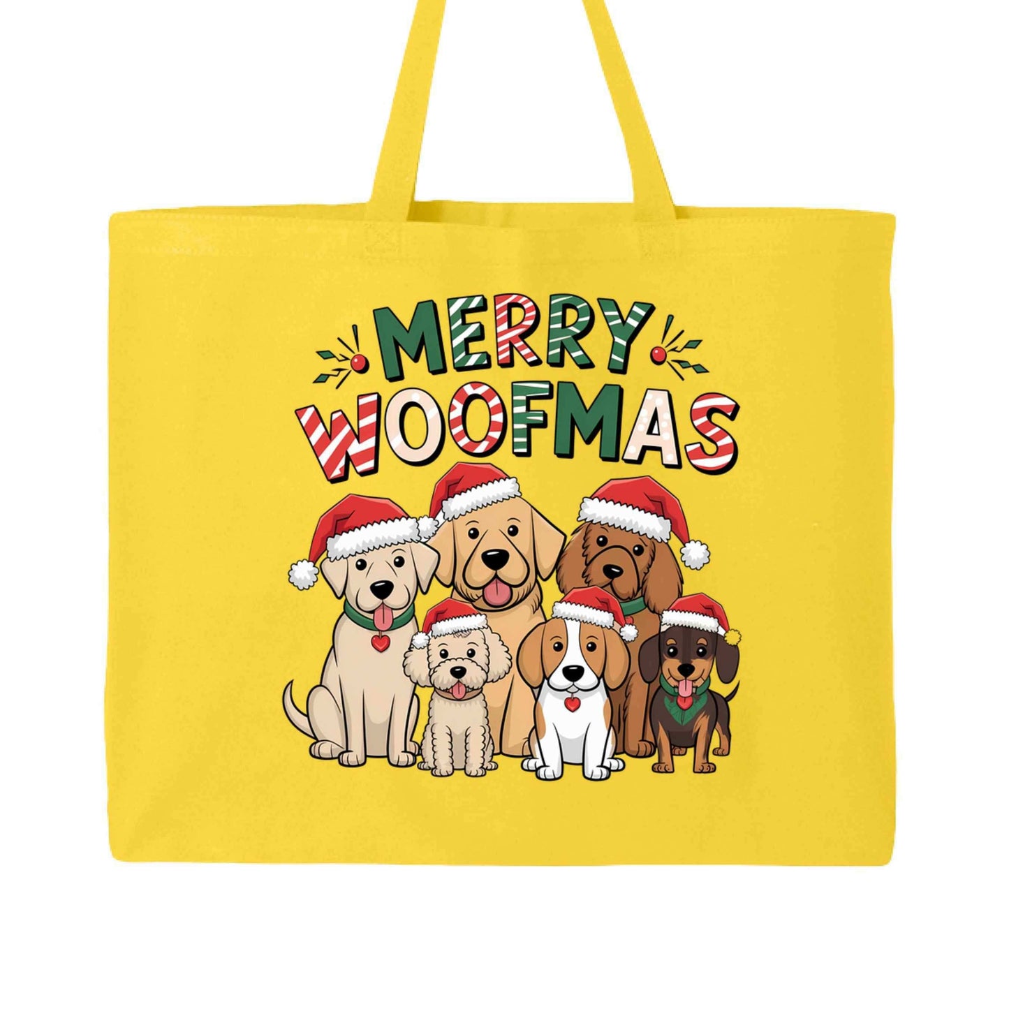 Merry Woofmas Holiday Tote with Festive Dogs - Canvas Gift Bag - Purrfect Pet Haven