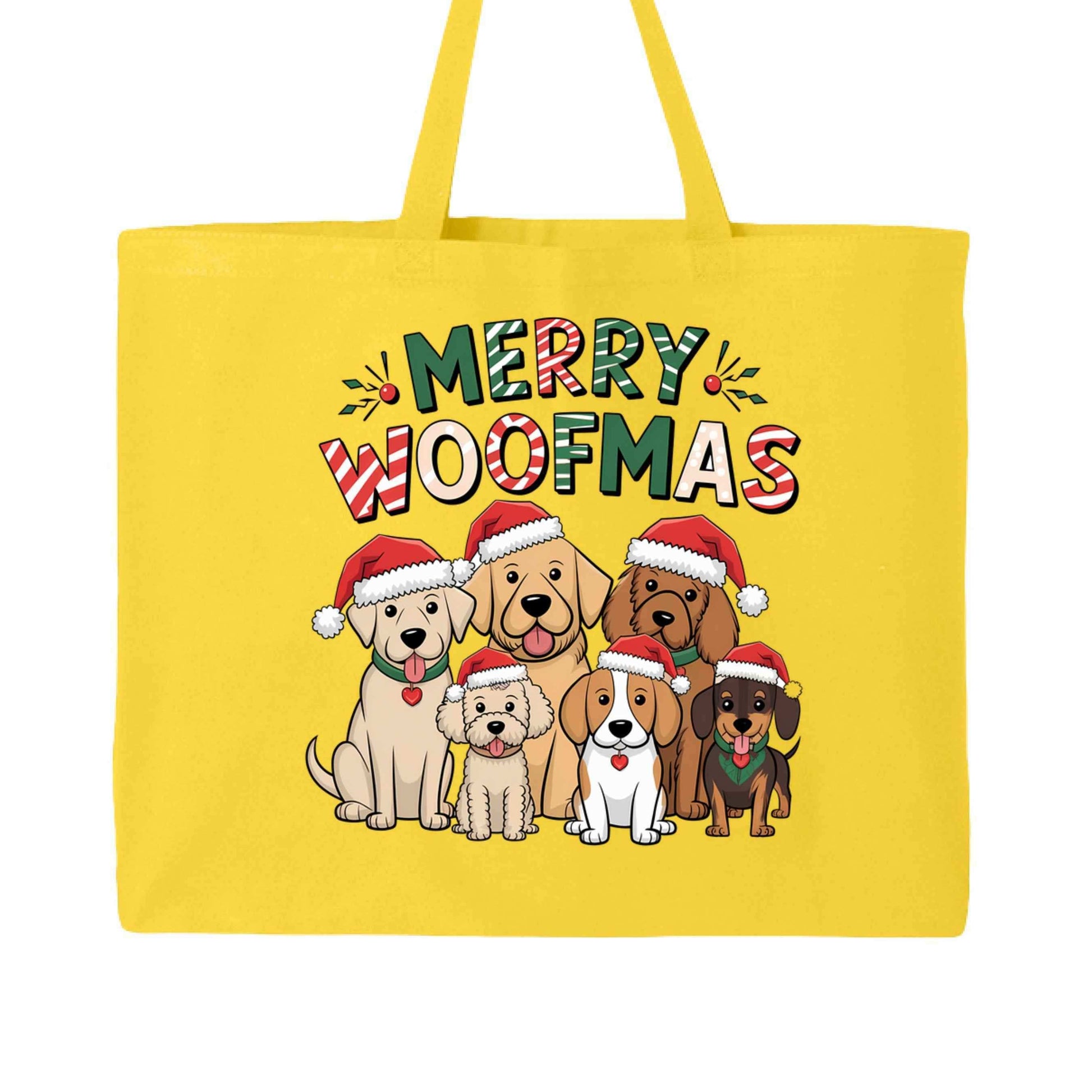 Merry Woofmas Holiday Tote with Festive Dogs - Canvas Gift Bag - Purrfect Pet Haven