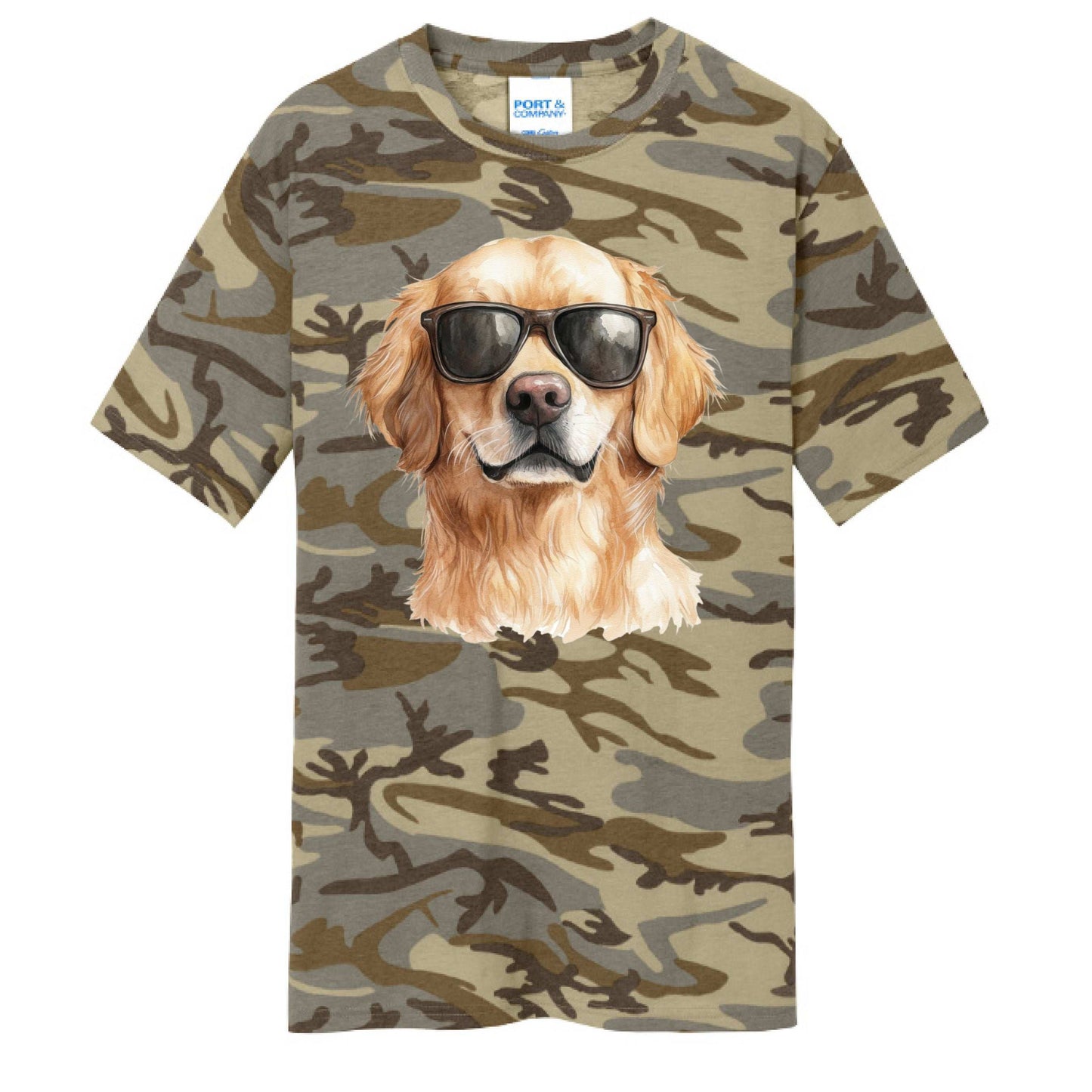 Golden Retriever Camo Tee - Cool Dog with Sunglasses - Purrfect Pet Haven
