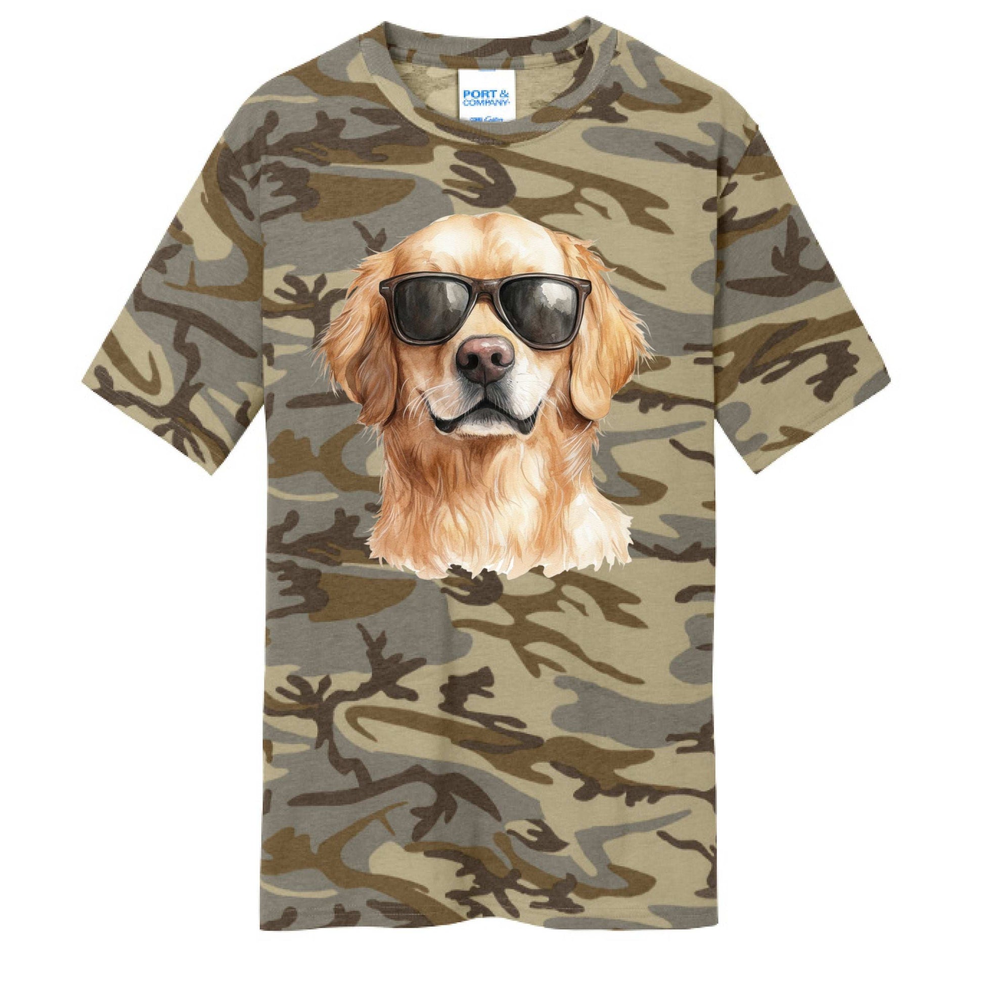 Golden Retriever Camo Tee - Cool Dog with Sunglasses - Purrfect Pet Haven