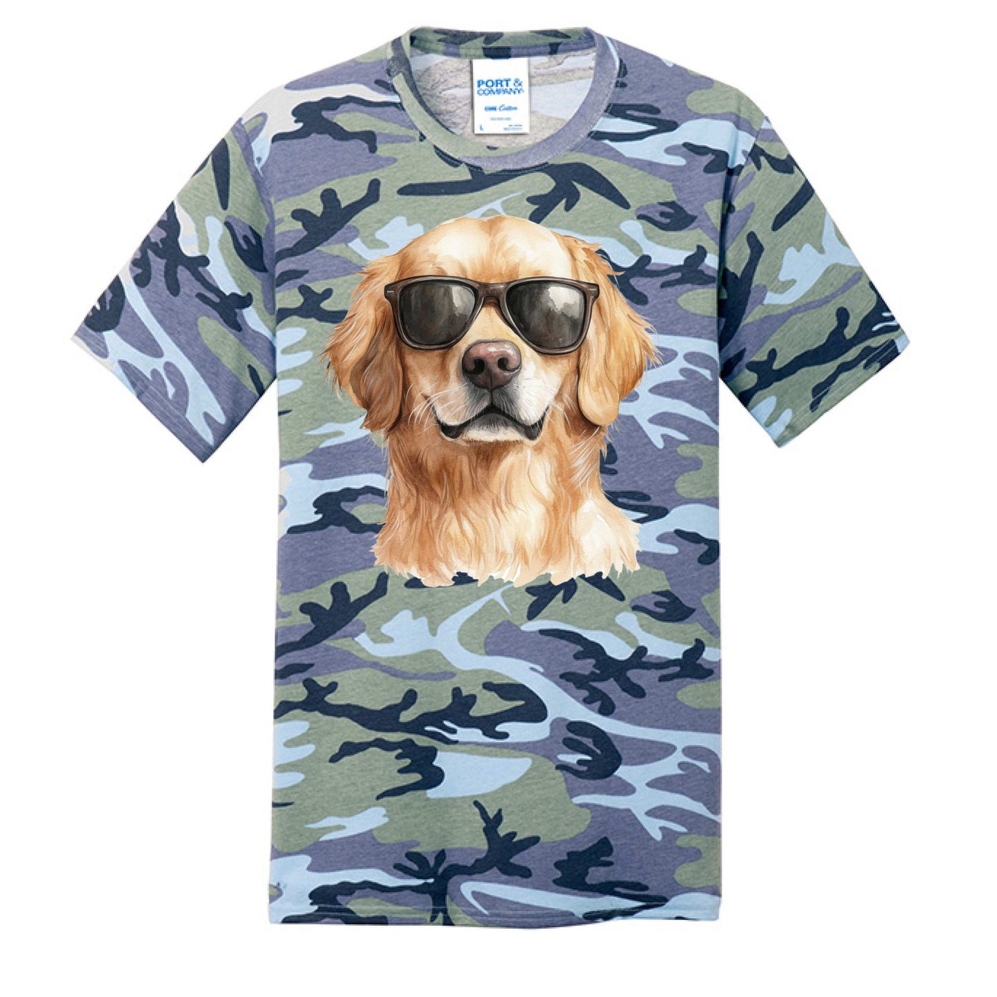 Golden Retriever Camo Tee - Cool Dog with Sunglasses - Purrfect Pet Haven
