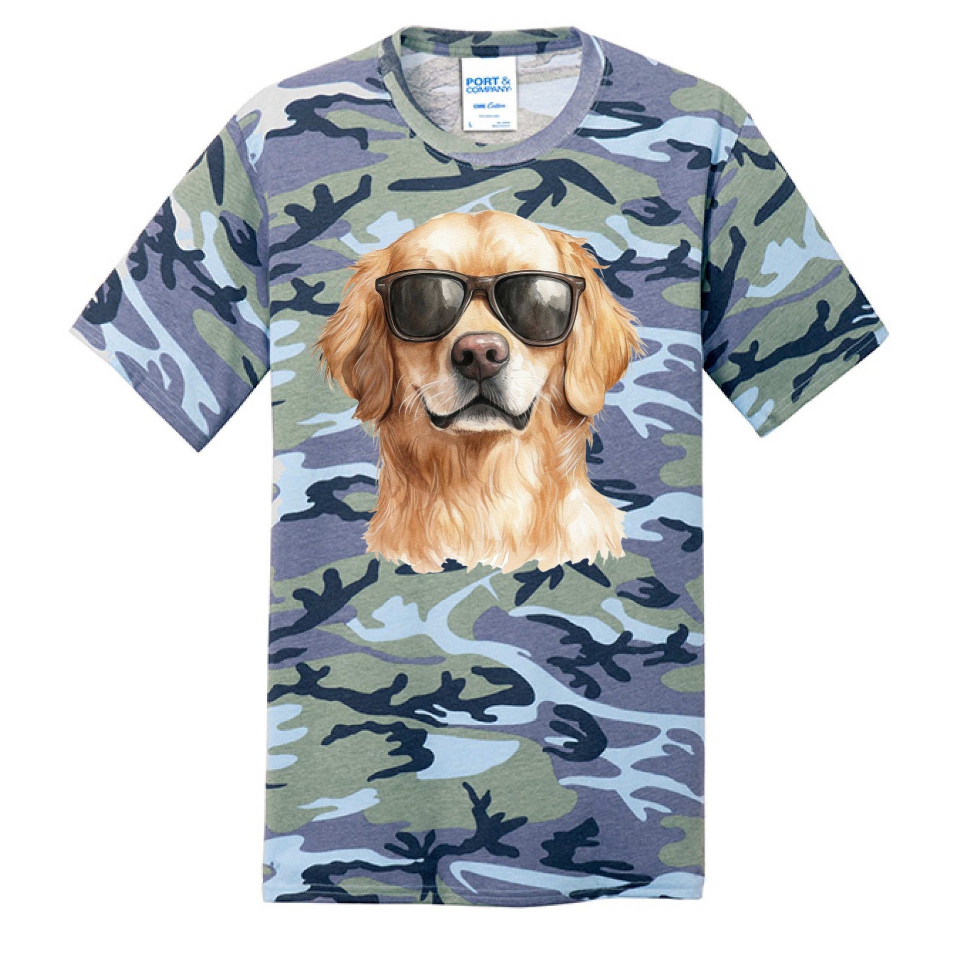 Golden Retriever Camo Tee - Cool Dog with Sunglasses - Purrfect Pet Haven
