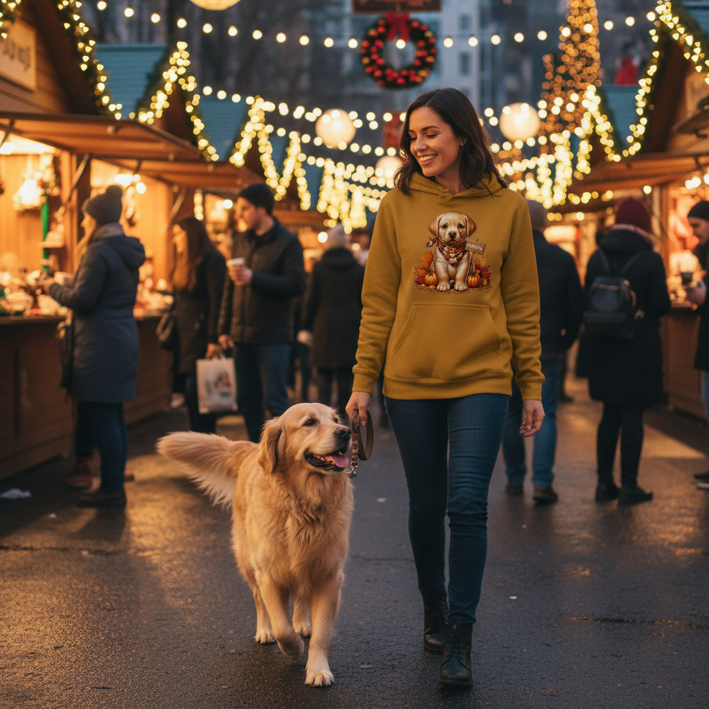 Old Gold Golden Puppy Hoodie Lifestyle - New Version