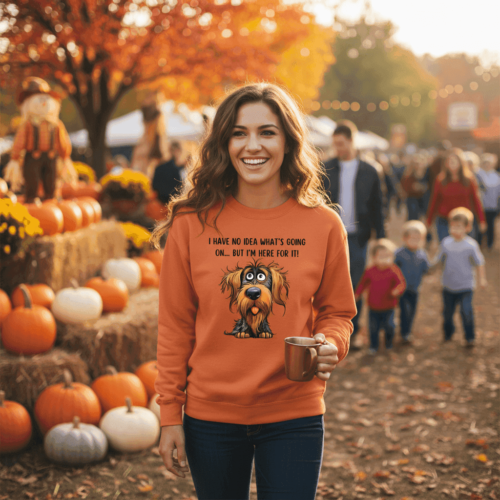 Funny Dog Sweatshirt - No Idea But I'm Here For It - Purrfect Pet Haven