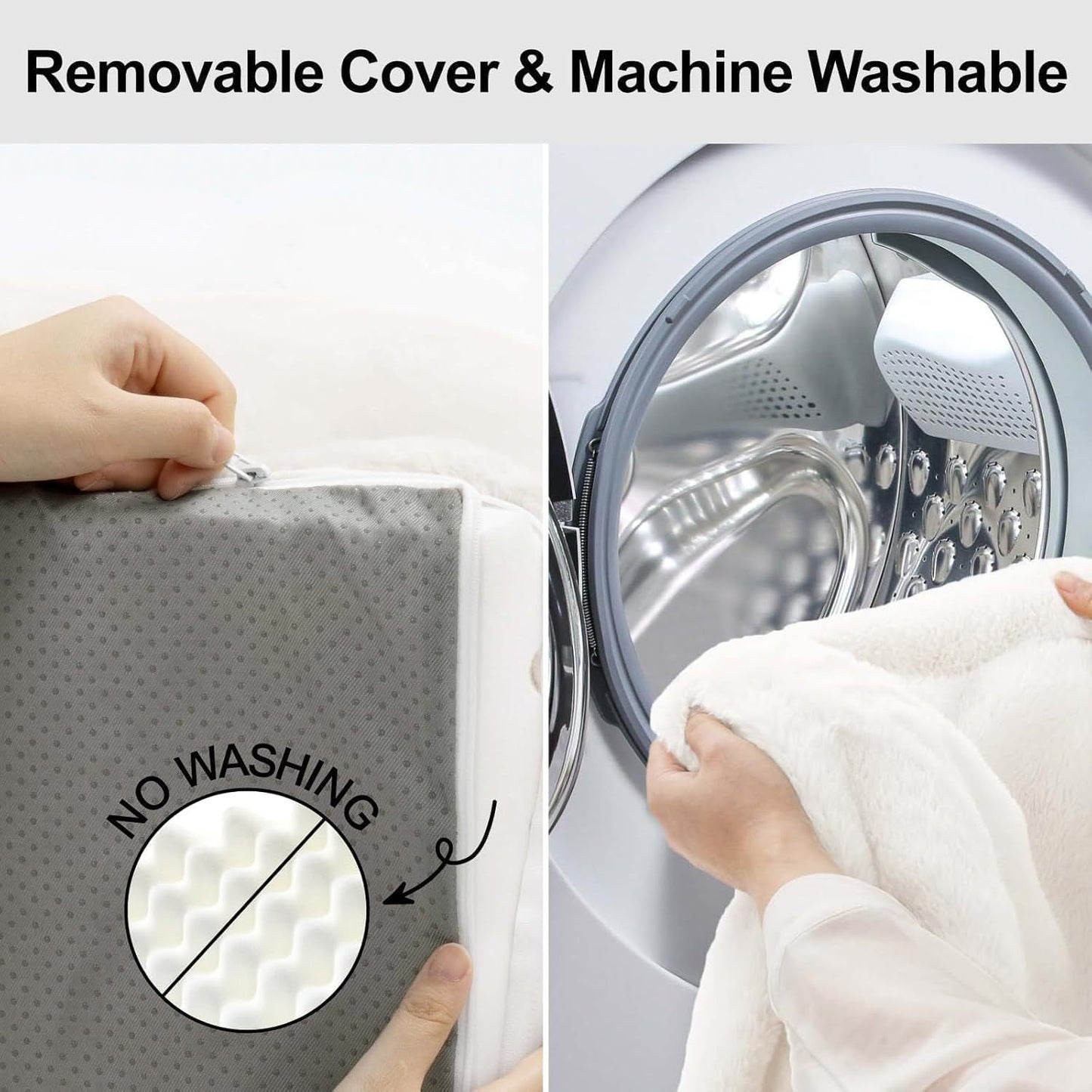 Printify Orthopedic Egg Foam Sofa with removable cover shown being washed in washing machine