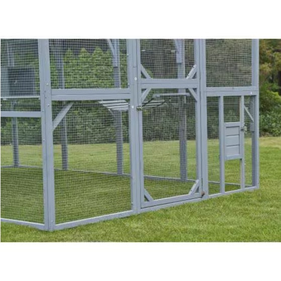 Wefulfil Large Cat House Enclosure outdoor gray framed mesh cat run with door and small cat flap on lawn