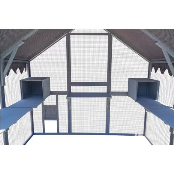 Wefulfil Large Cat House Enclosure interior view with elevated perches cubby boxes and mesh panels