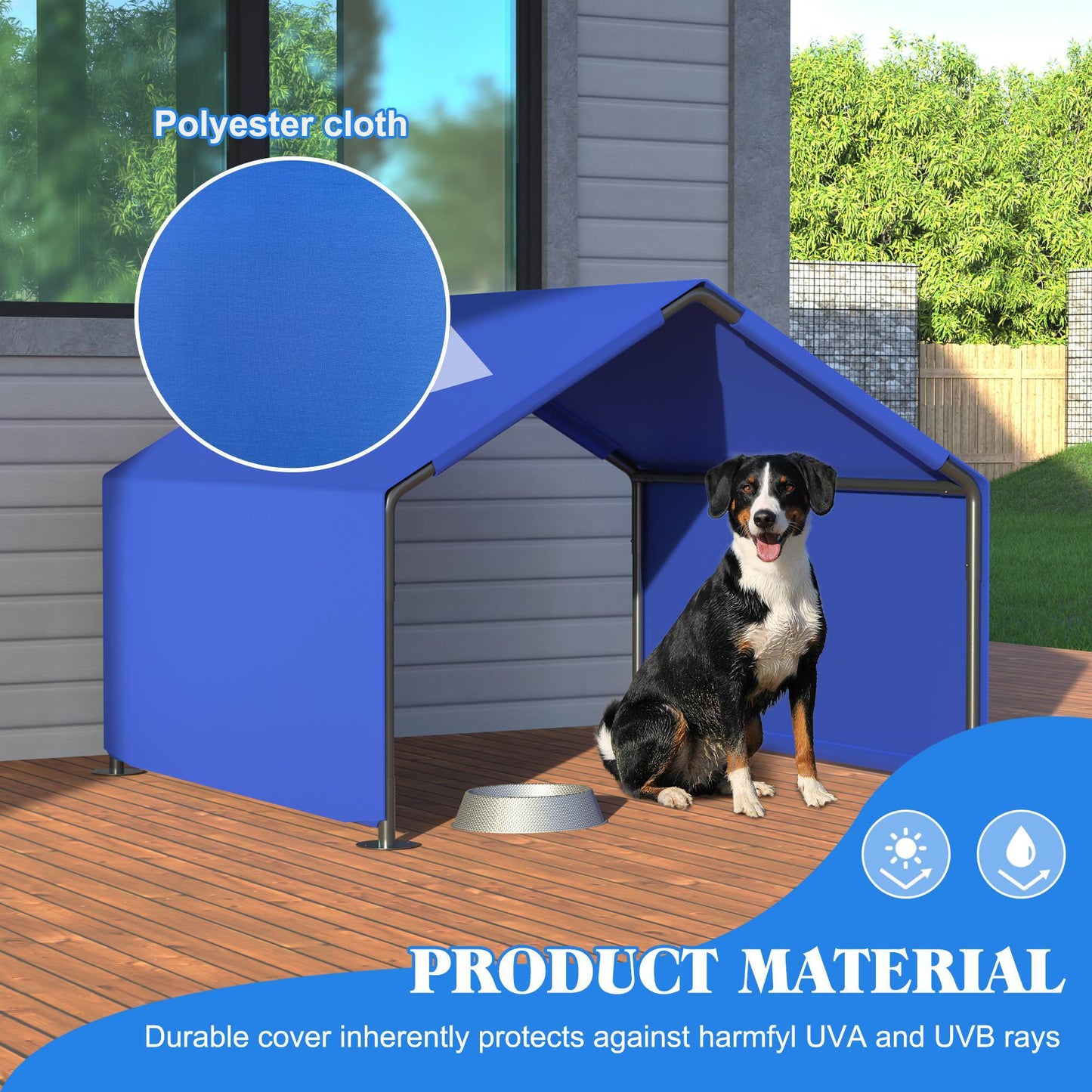 Wefulfil Outdoor Waterproof Dog Shade in blue with durable polyester cloth protecting dog from sun and rain