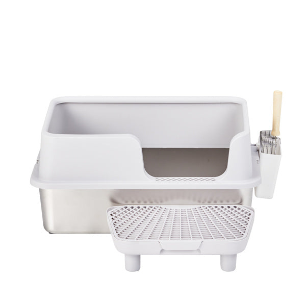 Wefulfil Cat Litter Box with Scoop white modern design stainless steel base sifting tray and scoop