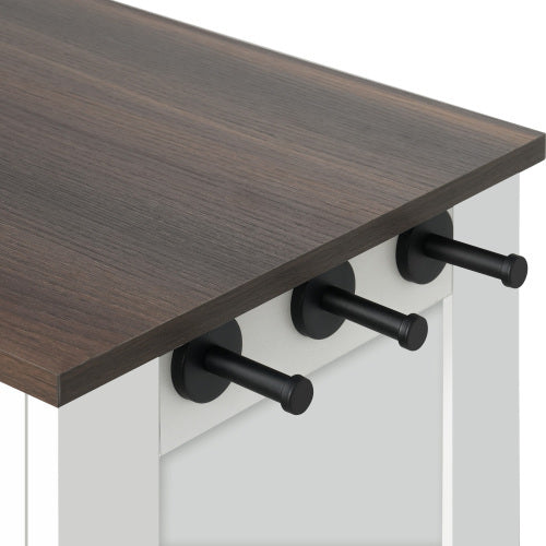 Wefulfil adjustable dog feeding station close up of dark wood top white frame with three black adjustment pegs
