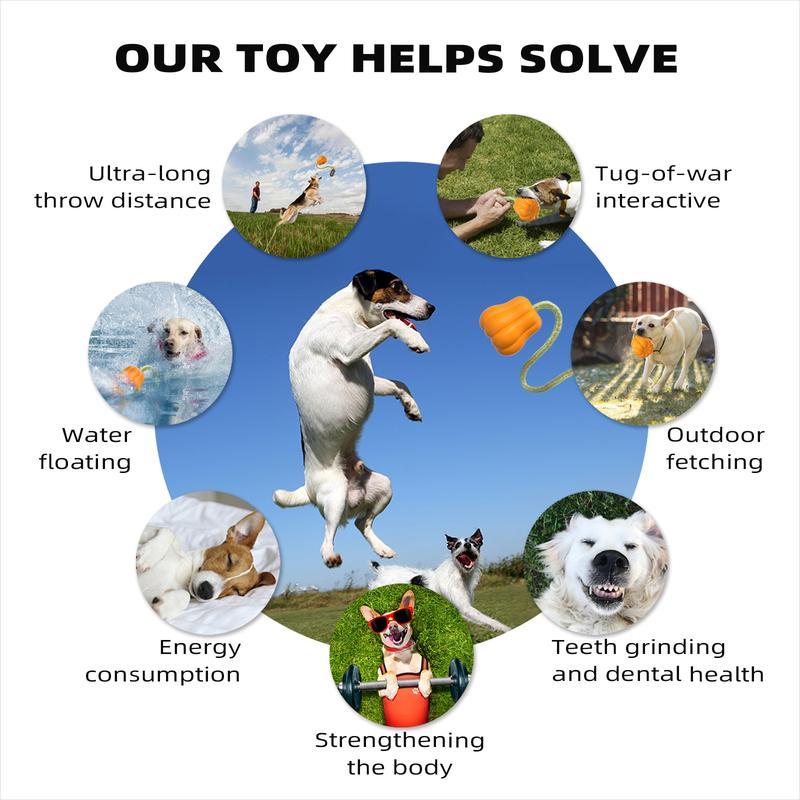 Wefulfil indestructible dog rope toy orange infographic showing fetch tug water floating long throw dental health strengthening