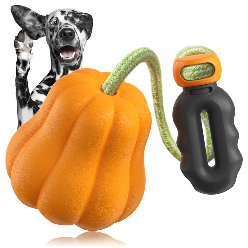 Wefulfil indestructible dog rope toy pumpkin shaped orange fetch ball with green rope and ergonomic handle