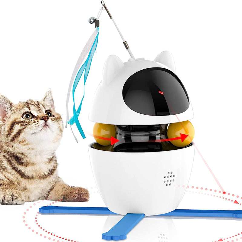 Purrfect Pet Haven white cat shaped automated Laser and Chasing Cat Toy with rotating balls and wand