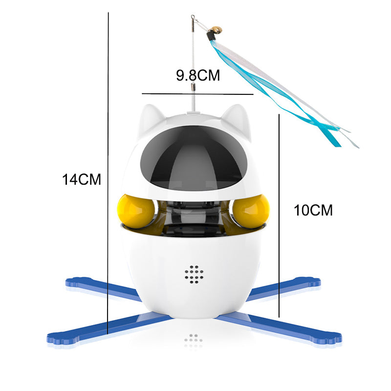 Purrfect Pet Haven white cat shaped interactive Laser and Chasing Cat Toy with dangling ribbon and spinning blue legs