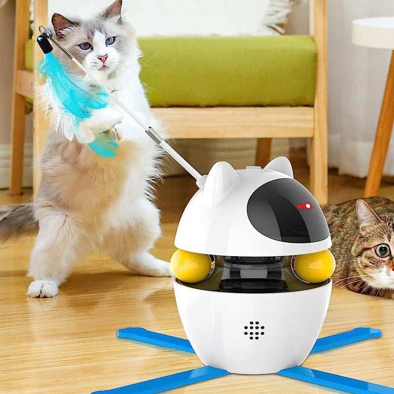 Purrfect Pet Haven Laser and Chasing Cat Toy robotic interactive toy with feather wand and two cats playing