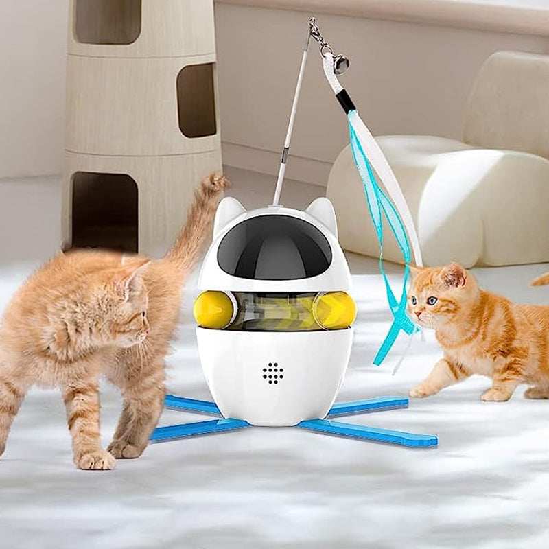 Purrfect Pet Haven Laser and Chasing Cat Toy white cat shaped automatic teaser with wand and two kittens