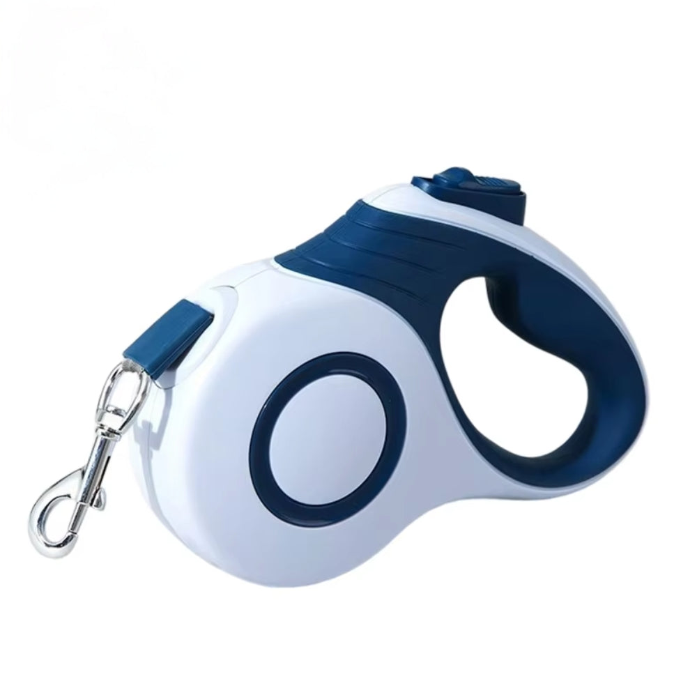 Purrfect Pet Haven Retractable Dog Leash in white and navy with ergonomic handle and metal clasp