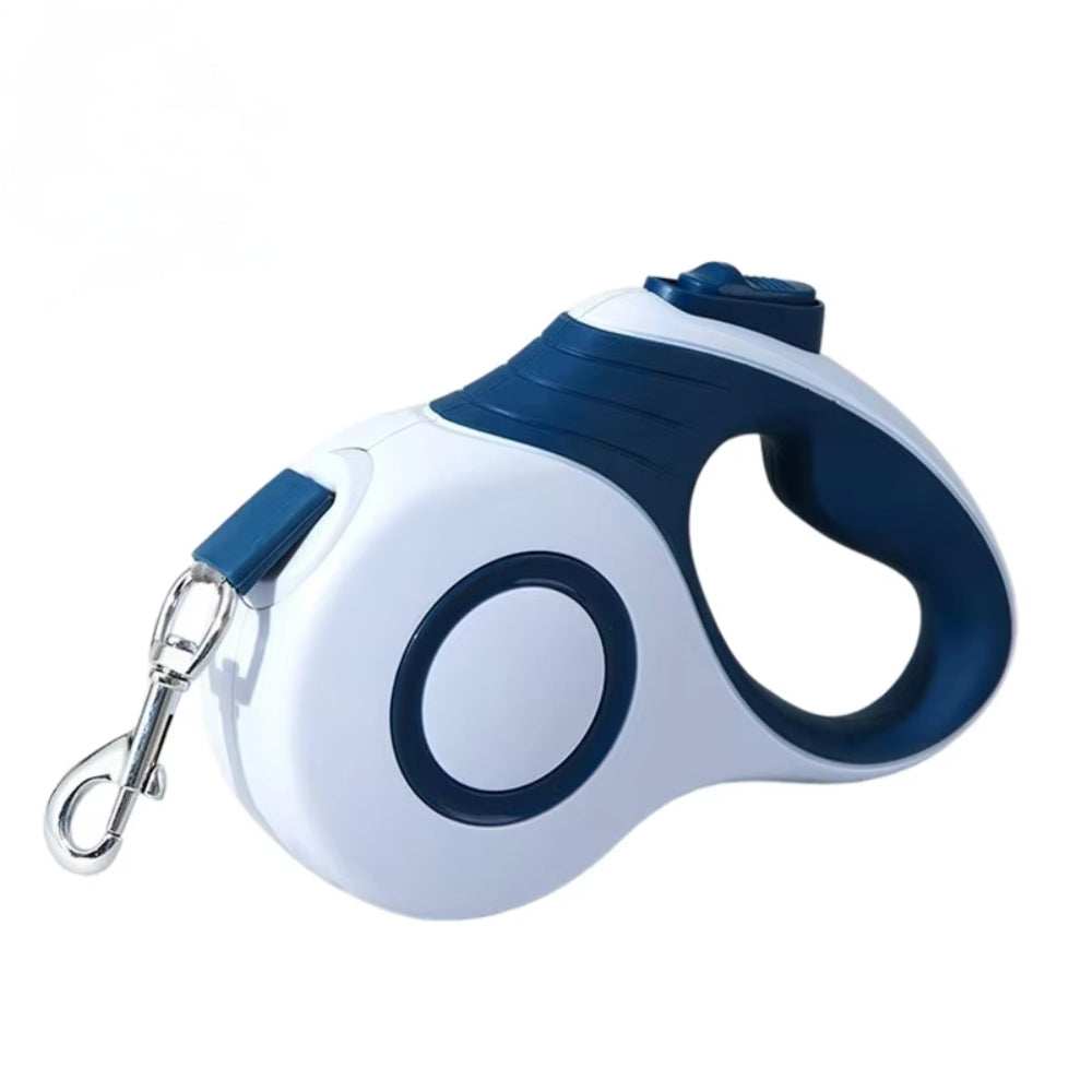 Purrfect Pet Haven Retractable Dog Leash in white and navy with ergonomic handle and metal clasp
