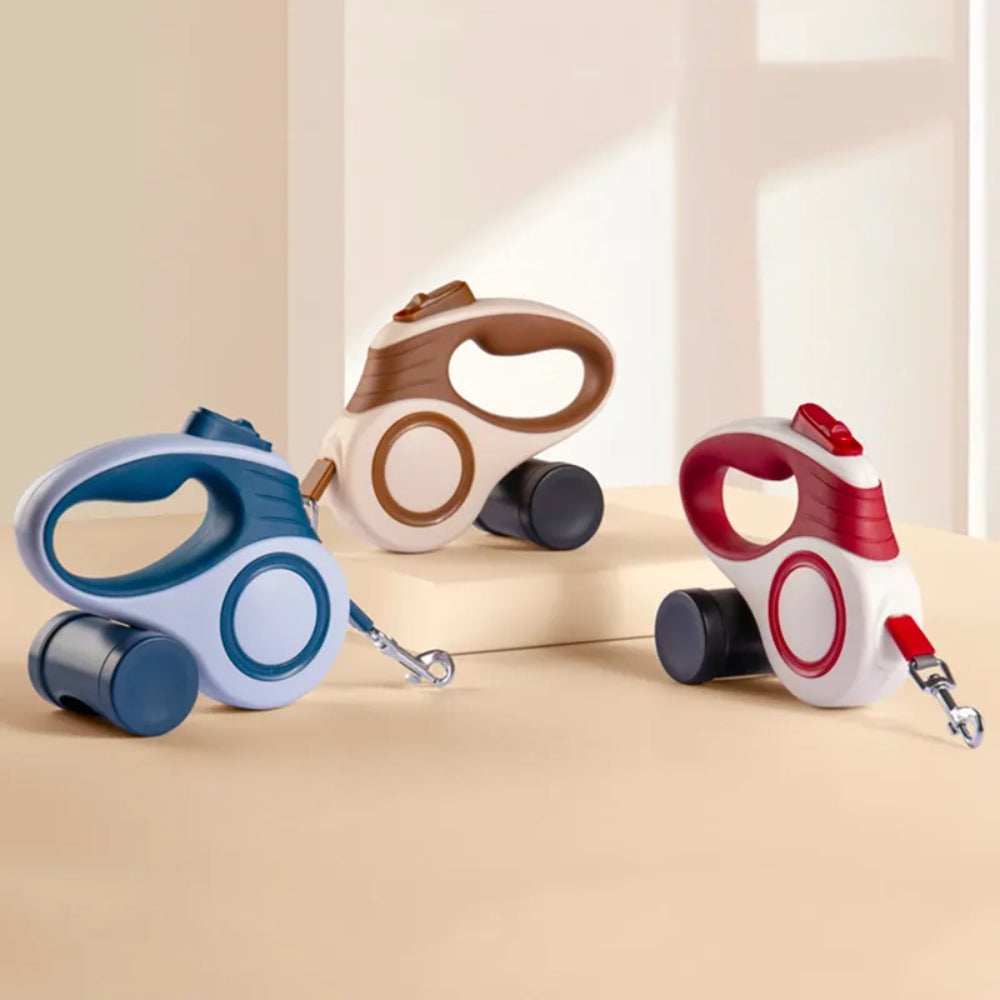 Retractable Dog Leash set by Purrfect Pet Haven three ergonomic leashes in blue brown red