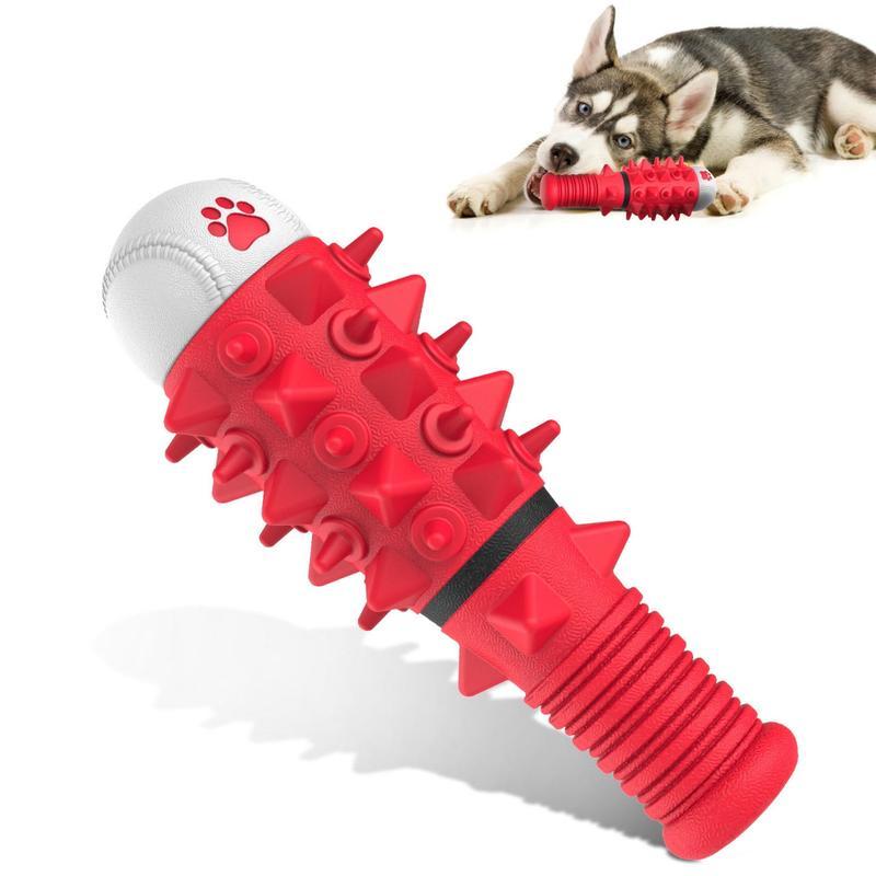 Wefulfil red spiky chew stick with squeaky white ball and textured handle for strong jaws interactive dog toys for large dogs