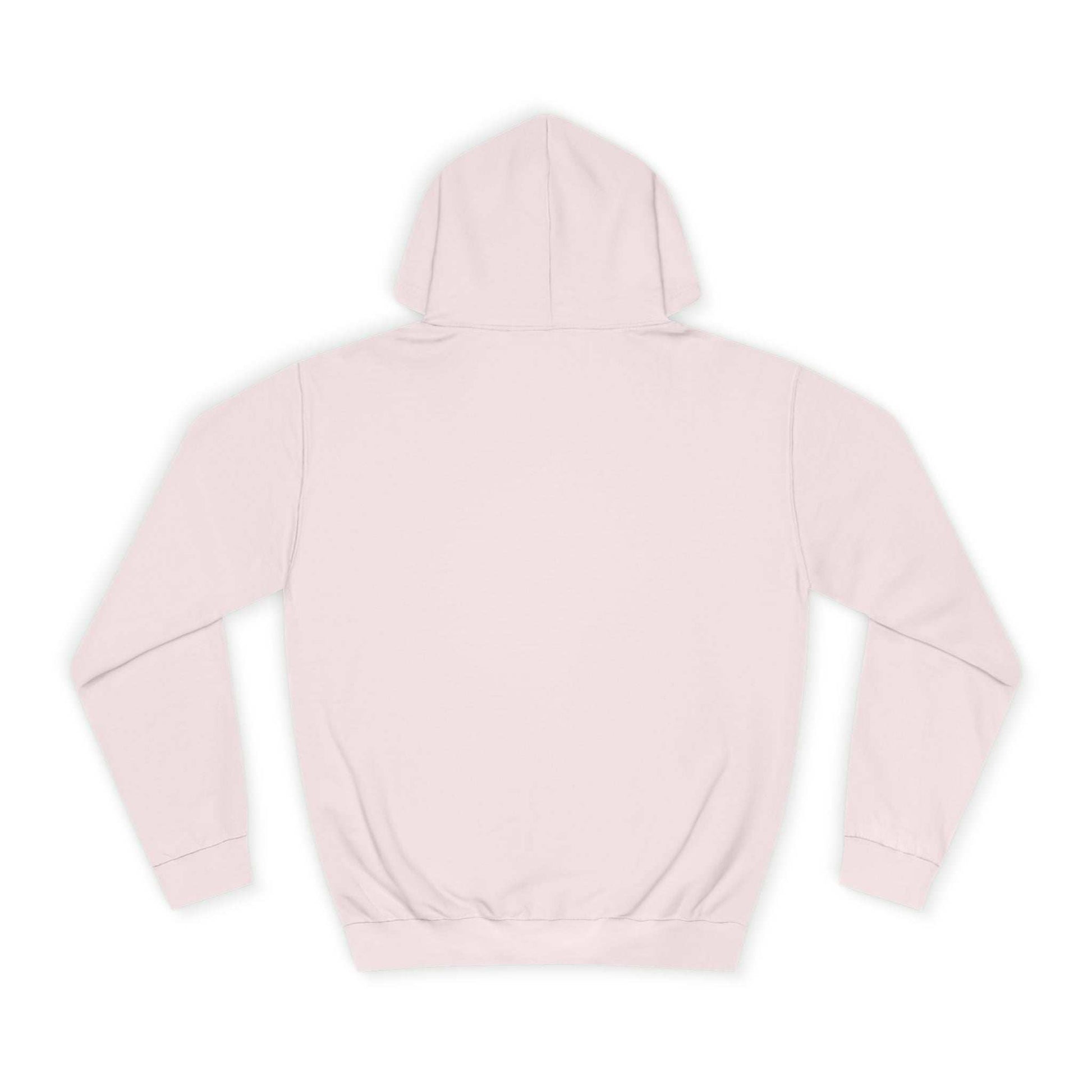 Stay Pawsitive Unisex Hoodie light pink back view flat lay with hood long sleeves ribbed cuffs and hem