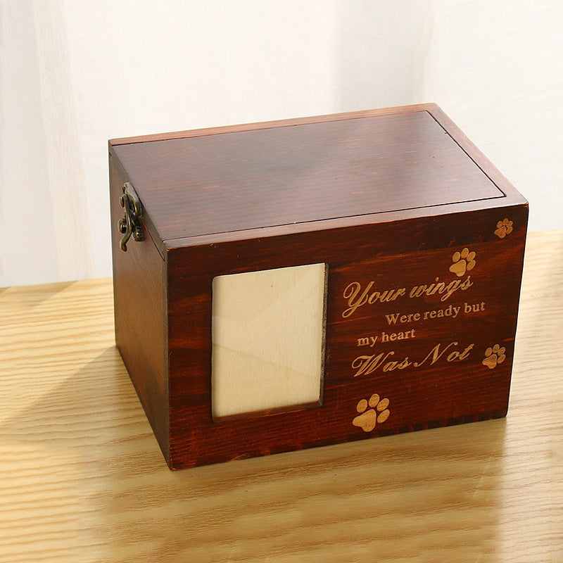 Wefulfil wooden pet urn with paw print engraving and photo slot Photo Frame Cinerary Casket for memorial keepsake