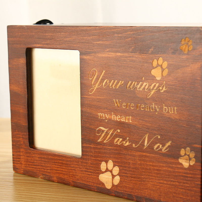 Wefulfil wooden pet memorial Photo Frame Cinerary Casket with paw prints and engraved sentimental quote for keepsake photo