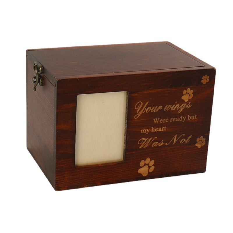 Photo Frame Cinerary Casket wooden pet memorial box with photo slot engraved paw prints Wefulfil