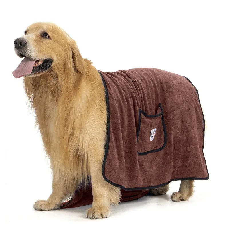Dropshipman dog bathrobe towel quick dry brown microfiber robe with pocket on golden retriever
