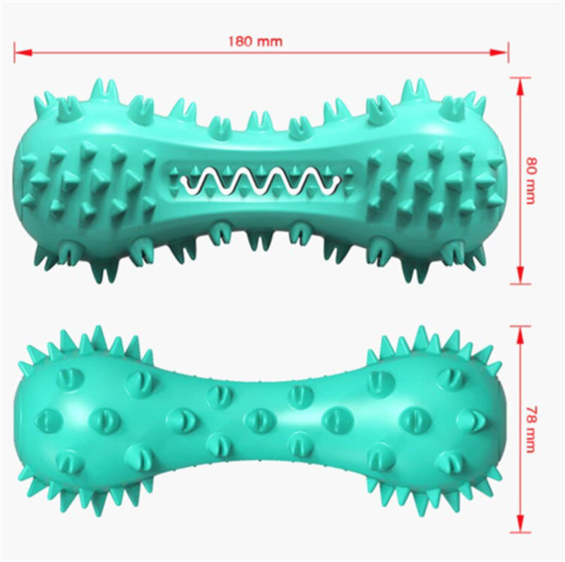 Wefulfil turquoise rubber dog chew toy for aggressive chewers with textured spikes bone shape 180 mm
