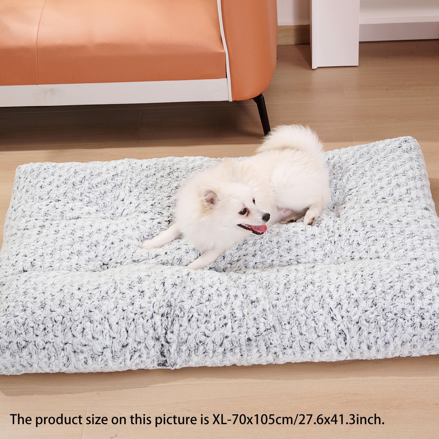 Wefulfil dog crate bed pad plush gray faux fur washable cushion for small dogs on living room floor